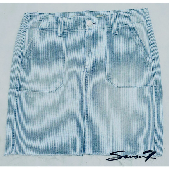 Seven7 for all Mankind Denim Jean Skirt Utility Railroad Striped Frayed 14 - Picture 2 of 7